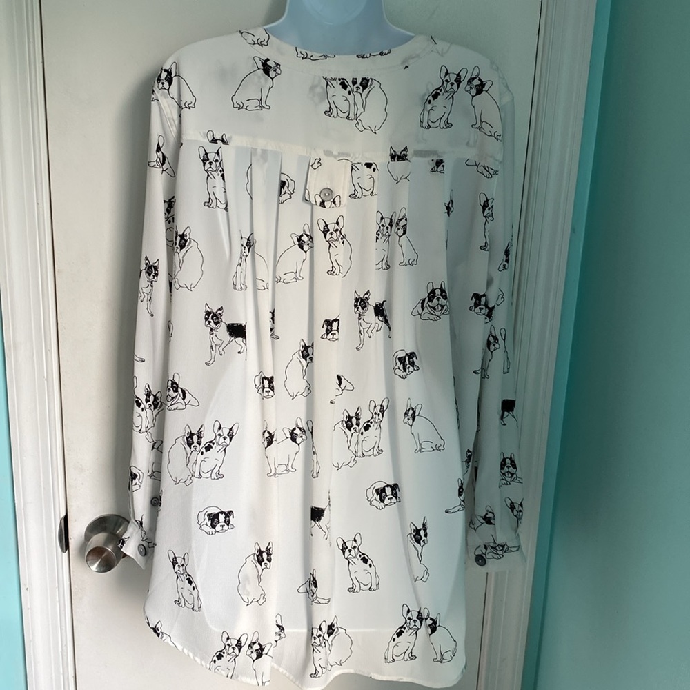John  Mark Boston Terrier long sleeve blouse GUC - Picture 2 of 7